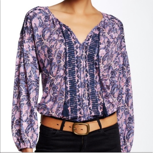 Lucky Brand Tops - Lucky Brand Purple Linen Peasant Top Tassels C10